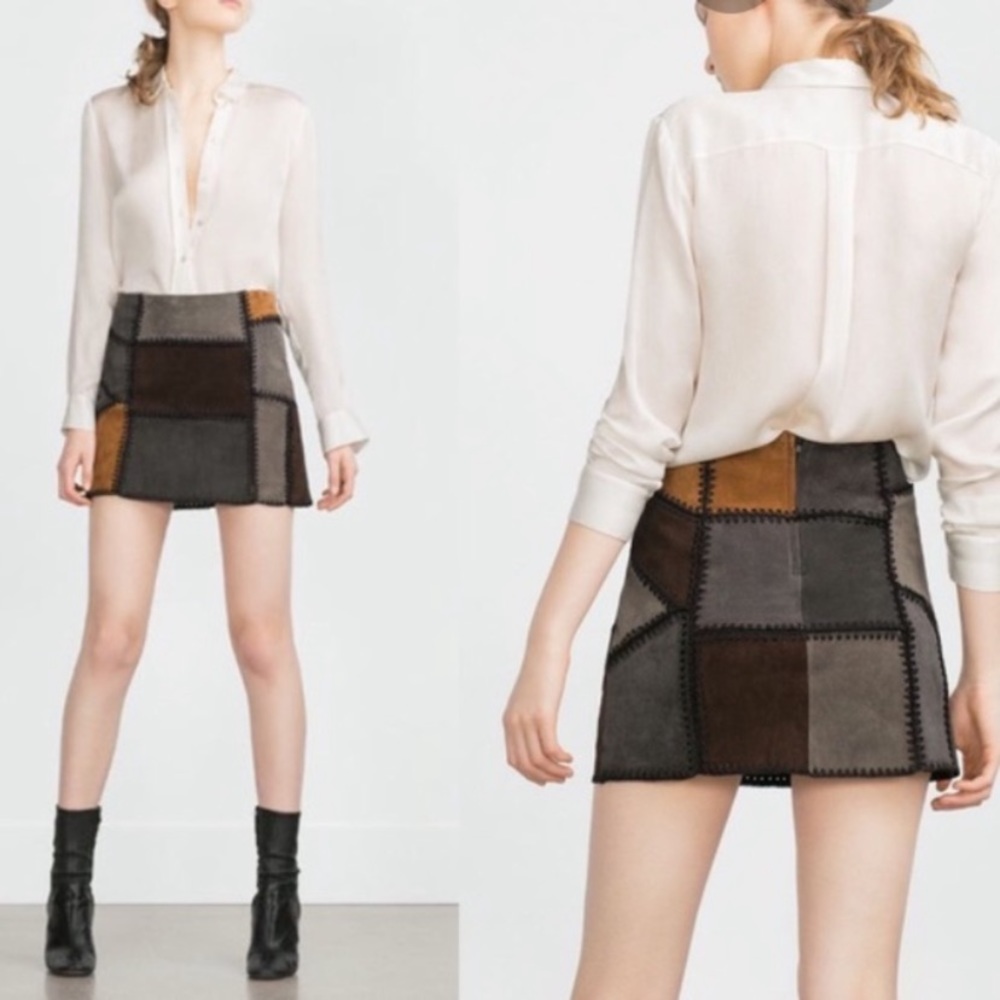 ZARA Patchwork Suede Mini Skirt, size L